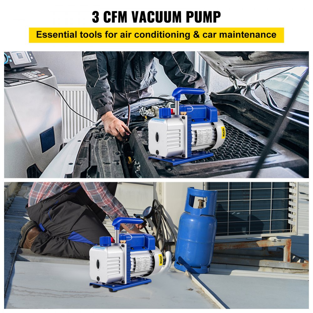 VEVOR 183 L/min(3CFM) 246W(1/3HP) Vacuum Pump Vacuum Pump 117 L/min(1.8CFM) 1 Stage Refrigeration Vacuum Pump Vacuum Chamber 1440RPM for the vacuum pumping with R12, R22, or R134a as a cold-producing medium