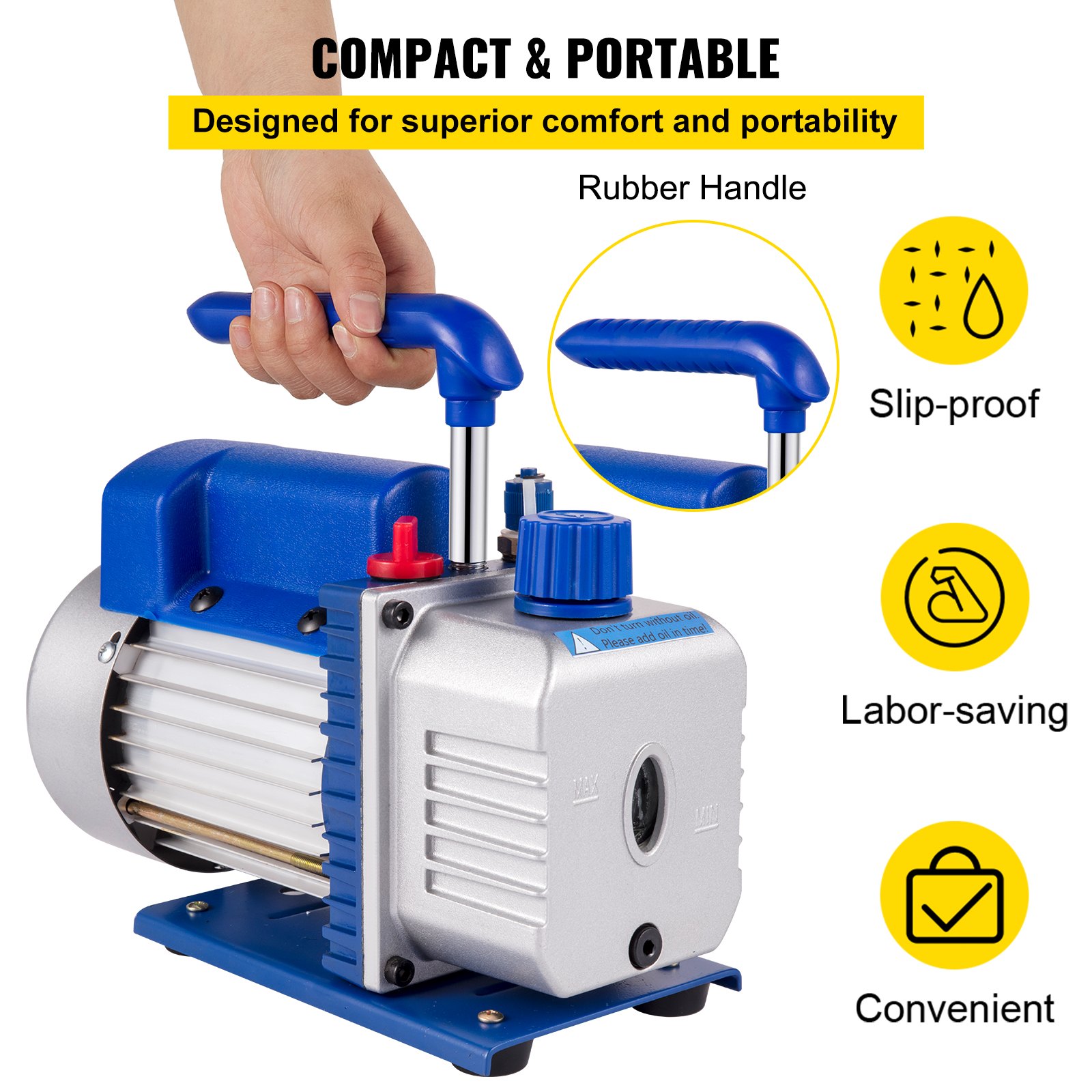 VEVOR 183 L/min(3CFM) 246W(1/3HP) Vacuum Pump Vacuum Pump 117 L/min(1.8CFM) 1 Stage Refrigeration Vacuum Pump Vacuum Chamber 1440RPM for the vacuum pumping with R12, R22, or R134a as a cold-producing medium