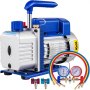 VEVOR 3CFM 84 L/M 1-Stage, Refrigerant Vacuum Pump Refrigeration Gauges A/C Air Conditioning 1440 RPM 1/4 HP, 3 pcs hoses 800 PSI Refrigeration Gauges