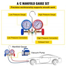 VEVOR 3CFM 84 L/M 1-Stage, Refrigerant Vacuum Pump Refrigeration Gauges A/C Air Conditioning 1440 RPM 1/4 HP, 3 pcs hoses 800 PSI Refrigeration Gauges