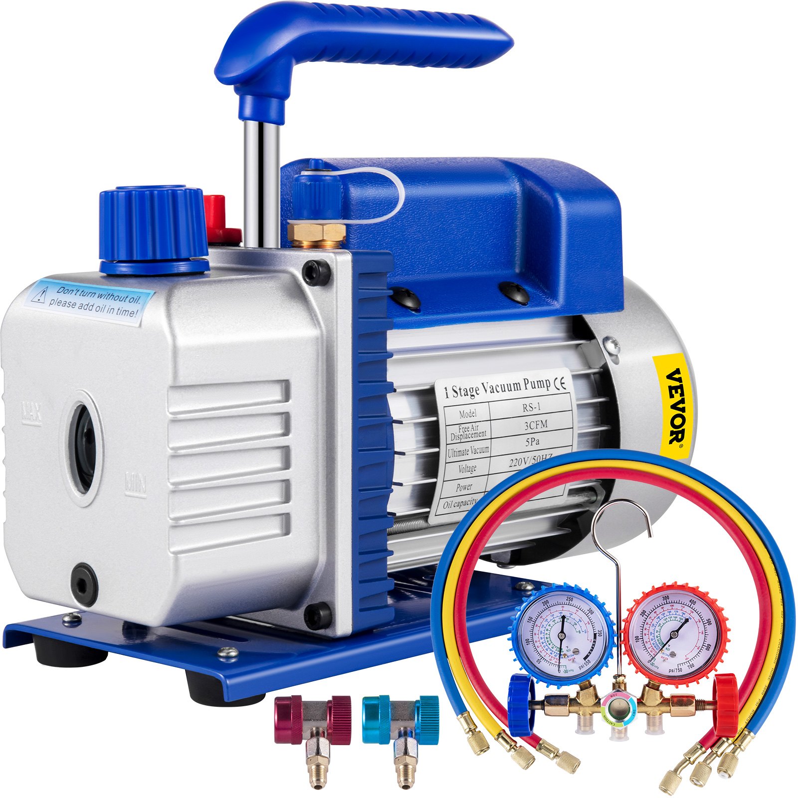 Sweiko 3CFM 84 L/M 1-Stage, Refrigerant Vacuum Pump Refrigeration Gauges A/C Air Conditioning 1440 RPM 1/4 HP, 3 pcs hoses 800 PSI Refrigeration Gauges Sweiko 3CFM 84 L/M 1-Stage, Refrigerant Vacuum Pump Refrigeration Gauges A/C Air Conditioning 1440 RPM 1/4 HP, 3 pcs hoses 800 PSI Refrigeration Gauges