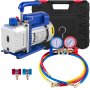 VEVOR 3CFM 1/4HP Single Stage Air Vacuum Pump HVAC R134a R12 R22 R410a A/C Refrigeration Kit AC Manifold Gauge R134 Can Tap Included Carrying Tote