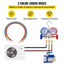 VEVOR 3CFM 1/4HP Single Stage Air Vacuum Pump HVAC R134a R12 R22 R410a A/C Refrigeration Kit AC Manifold Gauge R134 Can Tap Included Carrying Tote