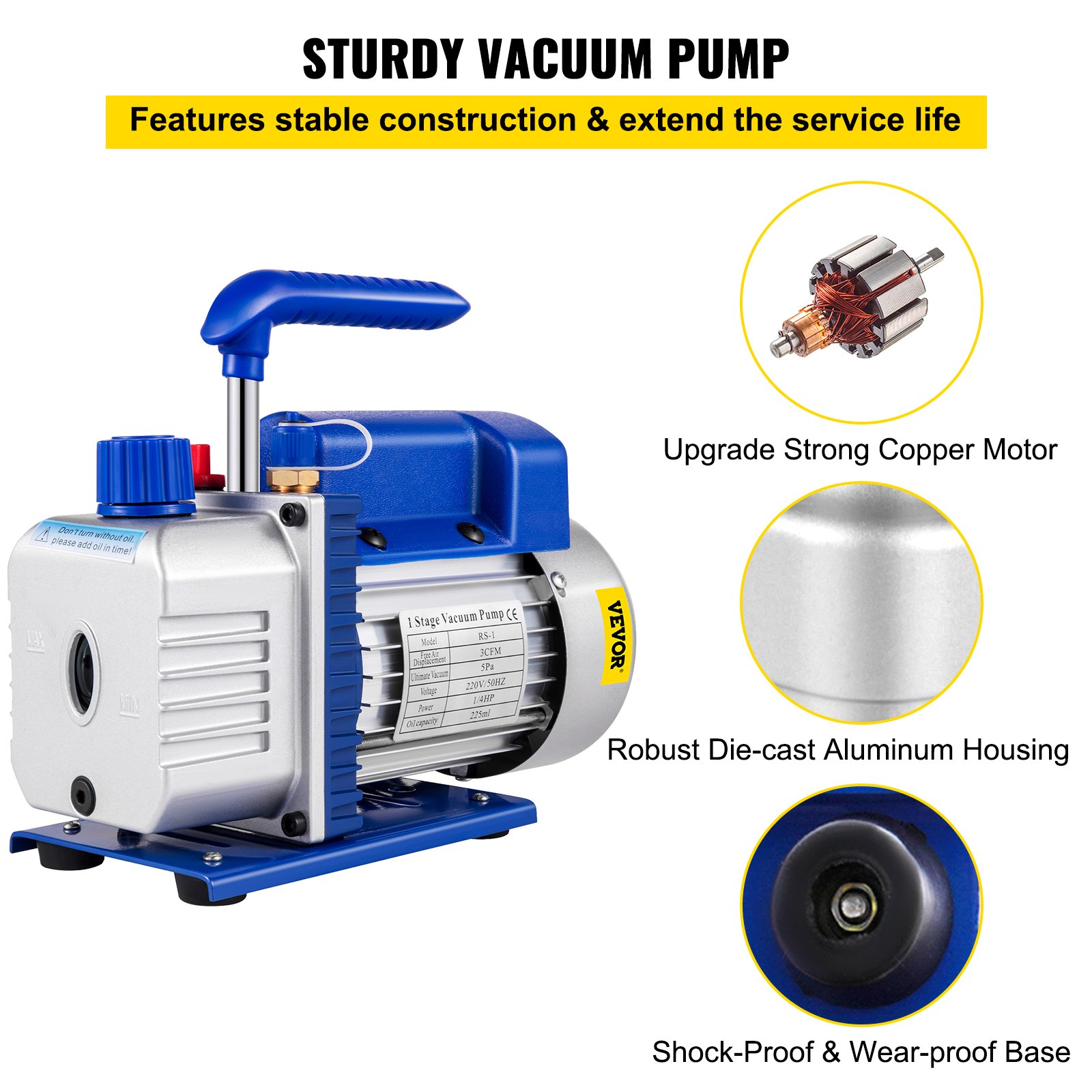 Vevor 3CFM 1 Stages Refrigerant Vacuum Pump Refrigeration Gauges Tools Air Condition