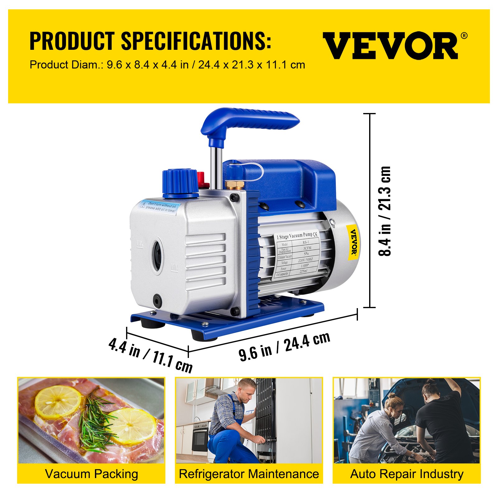 Vevor 3CFM 1 Stages Refrigerant Vacuum Pump Refrigeration Gauges Tools Air Condition
