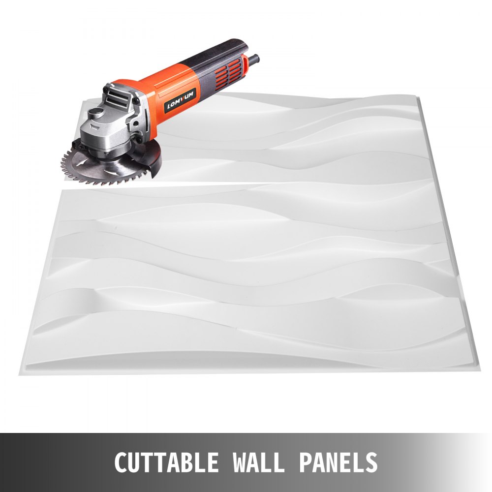 VEVOR 3D Wall Panels 13 Pack Wall Panels PVC Decorative Wall Panels for 32 sqft Area Wall Panels for Interior Wall Decor Big Wave Style 3D Wall Tiles White 3D Wall Art Paintable Modern Wall Panel
