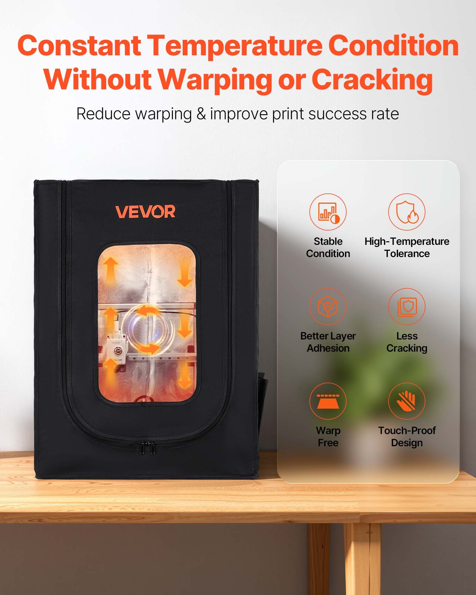 VEVOR 3D Printer Enclosure, Dustproof Waterproof Oxford Cloth 3D Printer Tent, Constant Temperature Protective Case with LED Lighting, Compatible with Creality/ELEGOO/Anycubic Multiple Popular Models