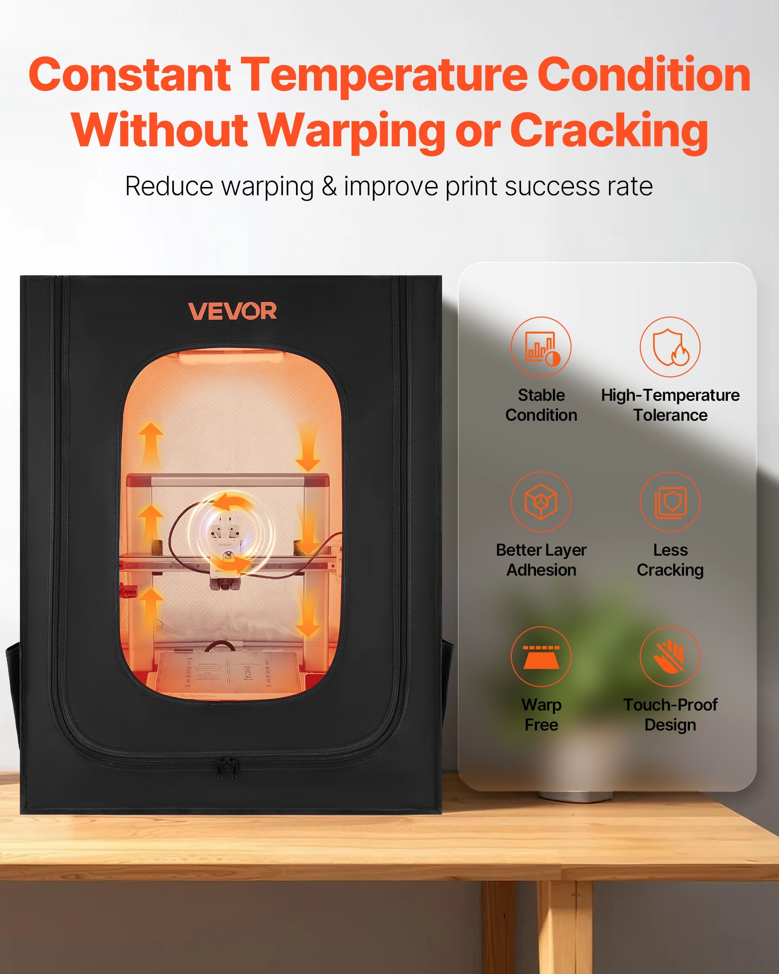 VEVOR 3D Printer Enclosure, Dustproof Waterproof Large Oxford Cloth 3D Printer Tent, Constant Temperature Protective Case with LED Lighting, Compatible with Creality/ELEGOO/Anycubic Popular Models