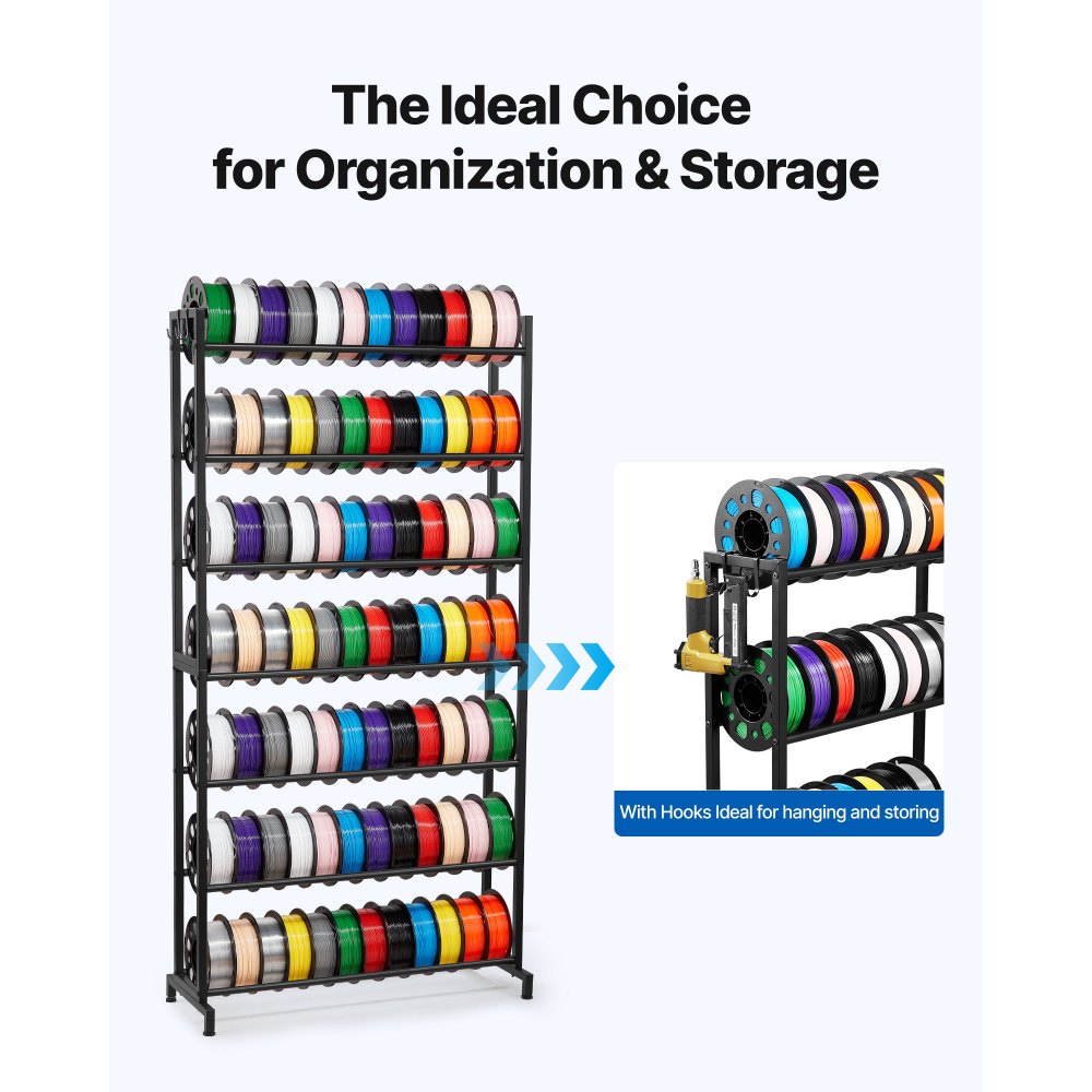 VEVOR 3D Printer Filament Storage Rack, 7 Tier Heavy Duty Storage Shelves for 3D Printing Filaments, Filament Spool Holders Racks for 3D Printing Studio, Home Studio, Office, Workshop (Shelf Only)