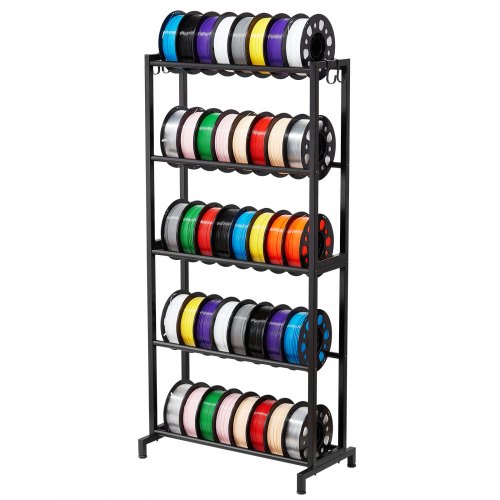 VEVOR 3D Printer Filament Storage Rack, 5 Tier Heavy Duty Storage Shelves for 3D Printing Filaments, Filament Spool Holders Racks for 3D Printing Studio, Home Studio, Office, Workshop (Shelf Only)