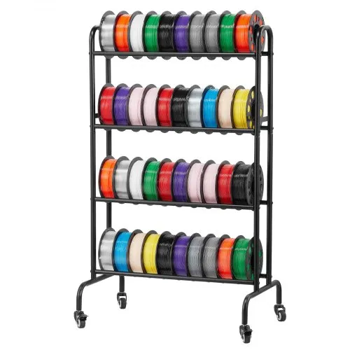 VEVOR 3D Printer Filament Storage Rack, 4 Tier Heavy Duty Storage Shelf, Rolling Filament Spool Holders Racks with Wheels, Filaments Organzied for 3D Printing Station, Office, Workshop (Shelf Only)