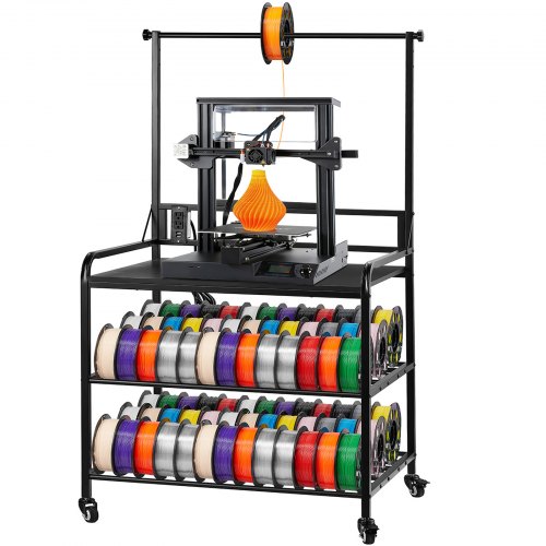 VEVOR 3D Printer Filament Storage Rack, 3-Tier 3D Printer Stand with Filament Storage, Spools Holder Racks Cart with Wheels, Filaments Organzied for 3D Printing Station, Office, Workshop (Shelf Only)