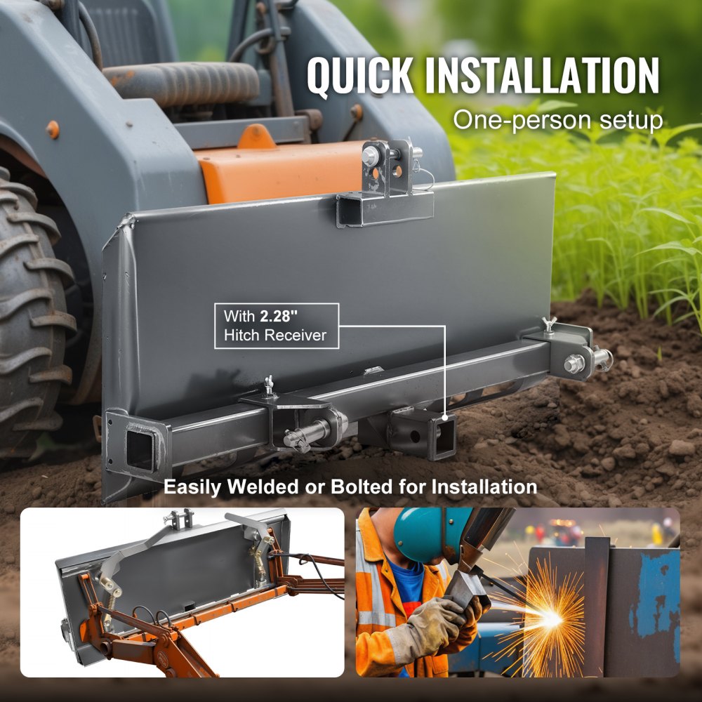 VEVOR Universal 3-point Skid Steer Plate, 3/8" Skid Steer Attachment Plate, 7000lbs Skid Steer Mount Plate Steel Adapter Loader, Compatible with Deere, Kubota, Bobcat, Mahindra Skid Steers, Tractors