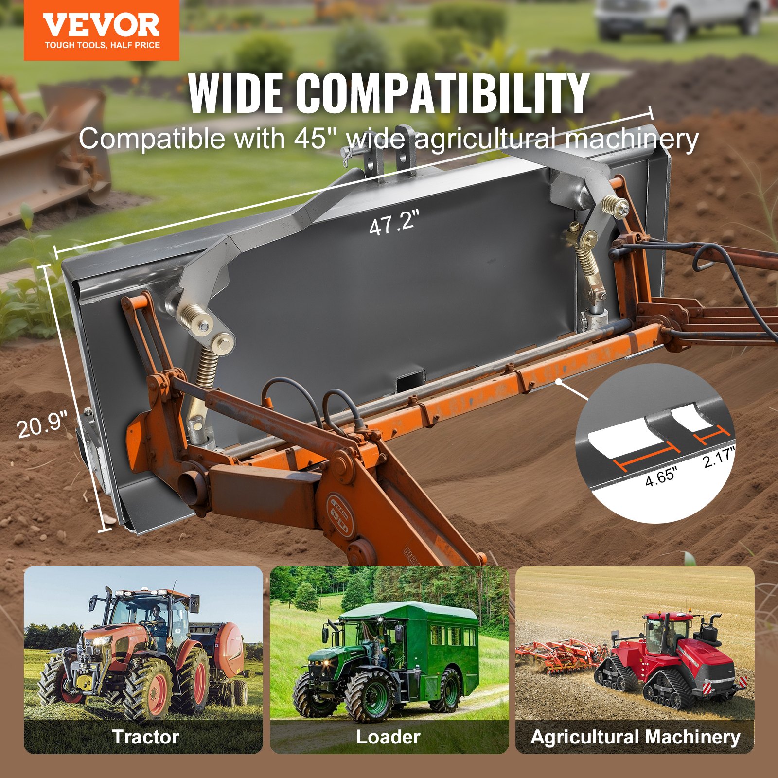 VEVOR Universal 3-point Skid Steer Plate, 3/8" Skid Steer Attachment Plate, 7000lbs Skid Steer Mount Plate Steel Adapter Loader, Compatible with Deere, Kubota, Bobcat, Mahindra Skid Steers, Tractors
