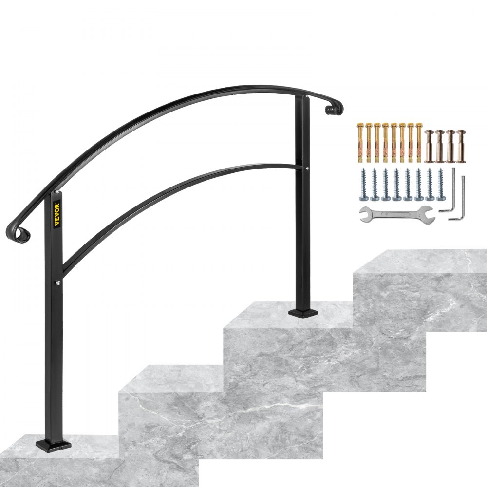 VEVOR 3FT Ρυθμιζόμενη κουπαστή από σφυρήλατο σίδερο που ταιριάζει σε 3 σκαλοπάτια Εξωτερικά σκαλοπάτια/σκάλες