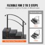 VEVOR handrails adjustable height for 2 to 3 steps, max height 18.7 in / 47.5 cm.