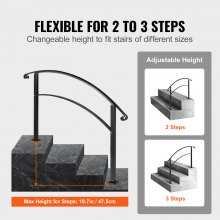 VEVOR 3FT Adjustable Wrought Iron Handrail Fits 3 Steps Outdoor Steps/Stairs