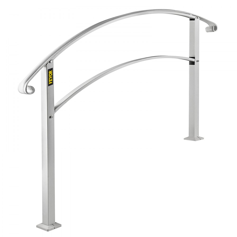 VEVOR Handrails for Outdoor Steps, Fit 1 or 3 Steps Outdoor Stair Railing, White Wrought Iron Handrail, Flexible Front Porch Hand Rail, Transitional Handrails for Concrete Steps or Wooden Stairs