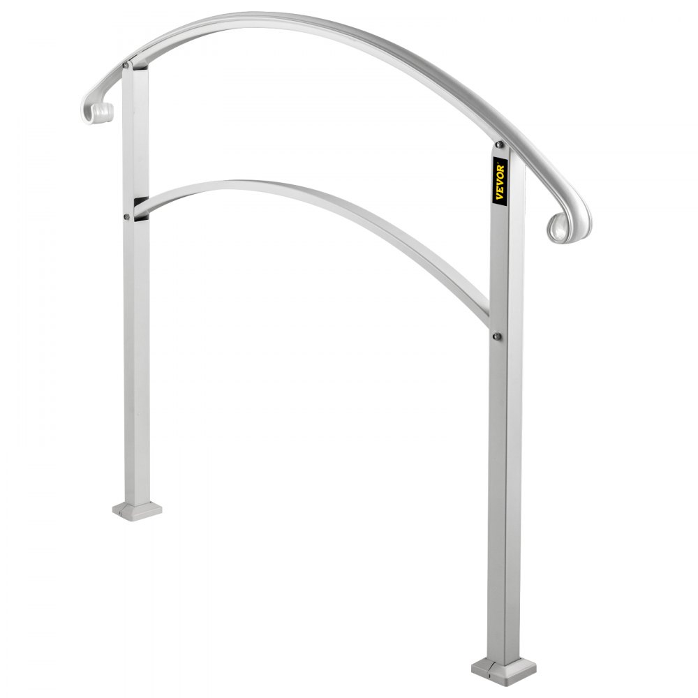 VEVOR Handrails for Outdoor Steps, Fit 1 or 3 Steps Outdoor Stair Railing, White Wrought Iron Handrail, Flexible Front Porch Hand Rail, Transitional Handrails for Concrete Steps or Wooden Stairs