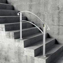 VEVOR Handrails for Outdoor Steps, Fit 1 or 3 Steps Outdoor Stair Railing, White Wrought Iron Handrail, Flexible Front Porch Hand Rail, Transitional Handrails for Concrete Steps or Wooden Stairs