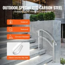 VEVOR Handrails for Outdoor Steps, Fit 1 or 3 Steps Outdoor Stair Railing, White Wrought Iron Handrail, Flexible Front Porch Hand Rail, Transitional Handrails for Concrete Steps or Wooden Stairs