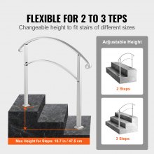 VEVOR Handrails for Outdoor Steps, Fit 1 or 3 Steps Outdoor Stair Railing, White Wrought Iron Handrail, Flexible Front Porch Hand Rail, Transitional Handrails for Concrete Steps or Wooden Stairs