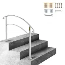 VEVOR Handrails for Outdoor Steps, Fit 1 or 3 Steps Outdoor Stair Railing, White Wrought Iron Handrail, Flexible Front Porch Hand Rail, Transitional Handrails for Concrete Steps or Wooden Stairs