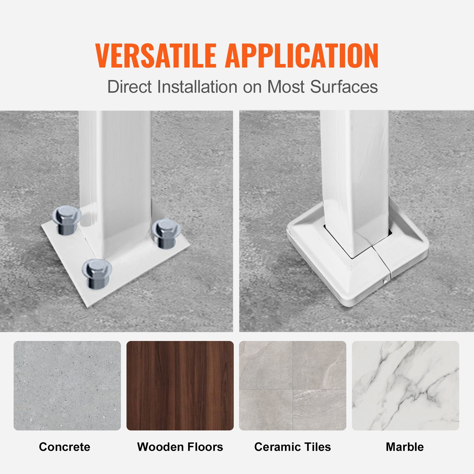 VEVOR Handrails for Outdoor Steps, Fit 1 or 3 Steps Outdoor Stair Railing, White Wrought Iron Handrail, Flexible Front Porch Hand Rail, Transitional Handrails for Concrete Steps or Wooden Stairs