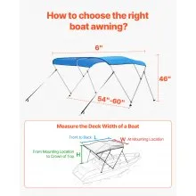 3 Bow Boat Bimini Tops 6 ft Long 600D Polyester Awning Canopy Pacific Blue