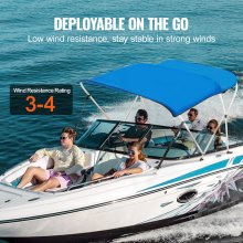 VEVOR 3 Bow Bimini Top Boat Cover, 900D Polyester Canopy s 1" rámem z hliníkové slitiny, voděodolný a sluneční clona, ​​včetně úložné botičky, 2 podpůrné tyče, 4 popruhy, 6'L x 46"H x 54"-60"W, Pacific Modrý