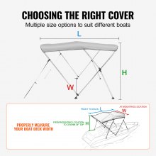 VEVOR 3 Bow Bimini Top Boat Cover, 900D Polyester Canopy with 1" Aluminum Alloy Frame, Waterproof and Sun Shade, Includes Storage Boot, 2 Support Poles, 4 Straps, 182.88'L x 116.84"H x 137.16"-152.4 "