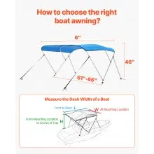 3 Bow Boat Bimini Tops 6'Lx(61"-66")W x 46"H Awning Canopy Pacific Blue