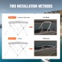 VEVOR bimini top boat cover installation guide: 2 straps with rear poles or 4 straps for fold back or down.