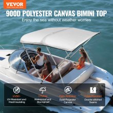 VEVOR 3 Bow Bimini Top Boat Cover, 900D Polyester Canopy with 1" Aluminum Alloy Frame, Waterproof and Sun Shade, Includes Storage Boot, 2 Support Poles, 4 Straps, 6'L x 46"H x 61"-66"W, Light Grey