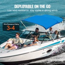 VEVOR 3 Bow Bimini Top Boat Cover, 900D polyester baldakin med 1" aluminiumslegeringsramme, vandtæt og solskærm, Inkluderer opbevaringsstøvle, 2 støttestænger, 4 stropper, 6'L x 46" H x 61"-66" W, Pacific Blå