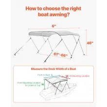 3 Bow Boat Bimini Tops 6'Lx(61"-66")W x 46"H Awning Canopy Light Grey