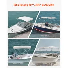 3 Bow Boat Bimini Tops 6'Lx(61"-66")W x 46"H Awning Canopy Light Grey