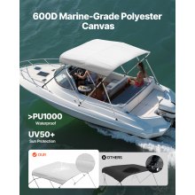 3 Bow Boat Bimini Tops 6'Lx(67"-72")W x 46"H Awning Canopy Light Grey