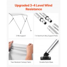 3 Bow Boat Bimini Tops 6'Lx(67"-72")W x 46"H Awning Canopy Light Grey