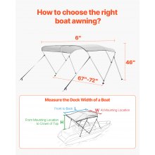 3 Bow Boat Bimini Tops 6'Lx(67"-72")W x 46"H Awning Canopy Light Grey