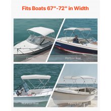 3 Bow Boat Bimini Tops 6'Lx(67"-72")W x 46"H Awning Canopy Light Grey