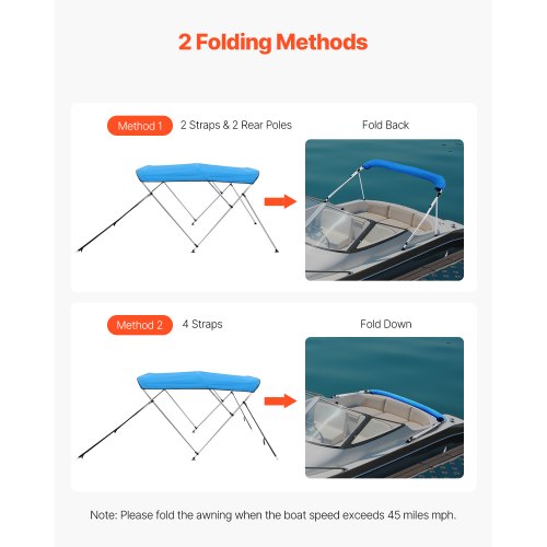 VEVOR 3-Bow Bimini Top For Boats - 900D Polyester Waterproof Canopy With Aluminum Frame, Light Grey
