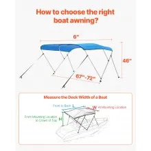 3 Bow Boat Bimini Tops 6'Lx(67"-72")W x 46"H Awning Canopy Pacific Blue