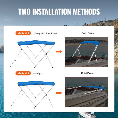 Heavy Duty 3-4 Bow Bimini Top Boat Cover With Rear Support Poles - 900D Marine Canvas