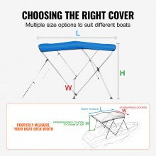 VEVOR 3 Bow Bimini Top Boat Cover, 900D Polyester Canopy with 1" Aluminum Alloy Frame, Waterproof and Sun Shade, Includes Storage Boot, 4 Straps, 2 Support Poles, 6'L x 46"H x 67"-72"W, Pacific Blue