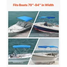VEVOR 3 Bow Boat Bimini Tops 72"Lx(79"-84")W x 46"H Awning Canopy Pacific Blue