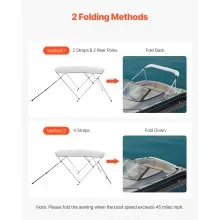 3 Bow Boat Bimini Tops 72"Lx(85"-90")W x 46"H Awning Canopy Light Grey