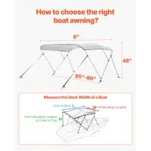 3 Bow Boat Bimini Tops 72"Lx(85"-90")W x 46"H Awning Canopy Light Grey