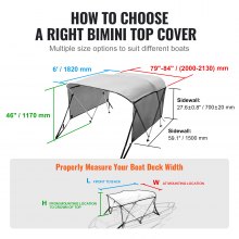 VEVOR 3 Bow Bimini Top Boat Cover Detachable Mesh Sides 600D with Frame 79"-84"W