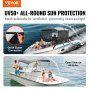 VEVOR 3 Bow Bimini Top Boat Cover, löstagbara sidoväggar i nät, 600D polyesterkapell med 1" aluminiumlegeringsram, Inkluderar förvaringskänga, 2 stödstolpar, 2 remmar, 6'L x 46"H x 67"-72"W, ljusgrå